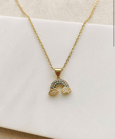 Gold Rainbow Rhinestone Necklace - In Store