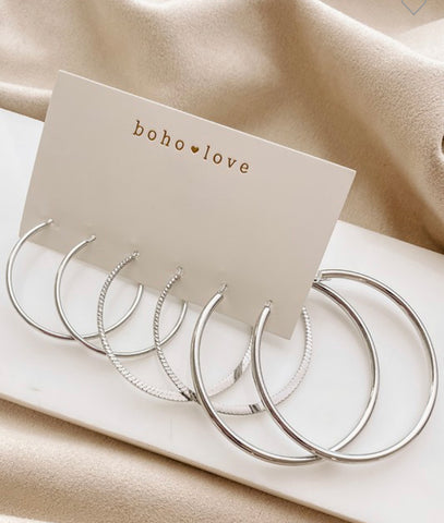 Set of Three Silver Hoop Earrings - In Store