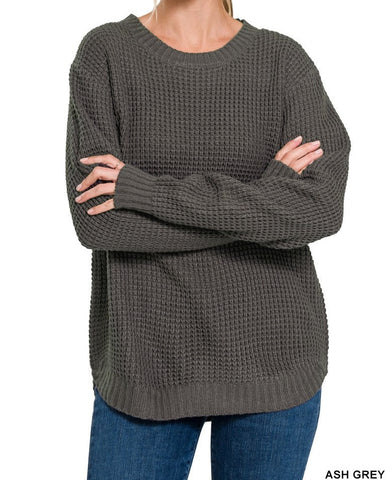 Hi-Low Waffle Knit Sweater