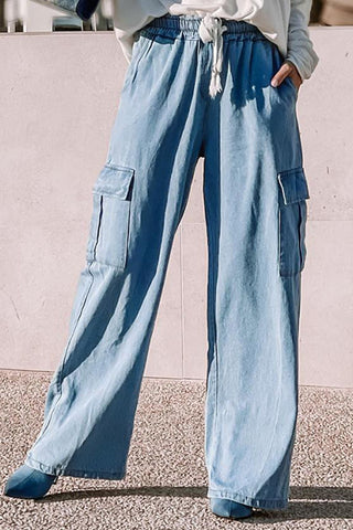 Drawstring Wide Leg Jeans with Pockets - ONLINE ONLY