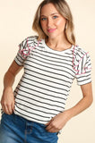 STRIPE DOUBLE RUFFLE FRILL SHORT SLEEVE TOP - ONLINE ONLY SHIPS IN 1-4 DAYS
