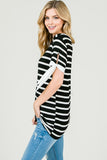 BLACK STRIPED TOP WITH CONTRAST TIED SLEEVE