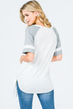 IVORY & WHITE RAGLAN SIDE TIE TOP WITH CONTRAST PANELING AT SLEEVES