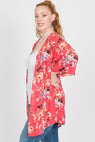 PLUS SIZE - FLORAL PRINT OPEN FRONT CARDIGAN