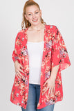PLUS SIZE - FLORAL PRINT OPEN FRONT CARDIGAN