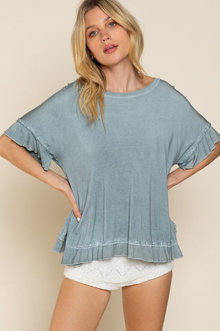 Peek-a-boo Ruffle Overlay Knit Top - ONLINE ONLY - SHIPS 1-4 DAYS