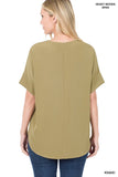 Heavy Woven Span Split Neck Short Sleeve Top - ONLINE ONLY 1-4 DAYS SHIPPING