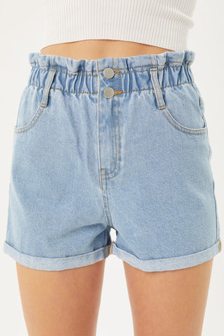 Double Buttoned Waistband Denim Shorts - ONLINE ONLY 1-4 DAYS SHIPPING
