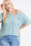 PLUS SIZE - LIGHT WEIGHT RIBBED V-NECK POCKET TO
