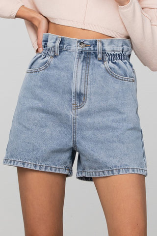 Super High Rise Elastic Waistband Denim Shorts - ONLINE ONLY - SHIPS IN 1-4 DAYS