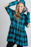 RED BUFFALO PLAID HOODIE WITH CONTRASTING DRAWSTRING AND ELBOW PATCH