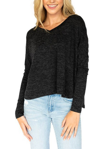 CHARCOAL Soft Knit Classic Vneck Sweater - IN-STORE