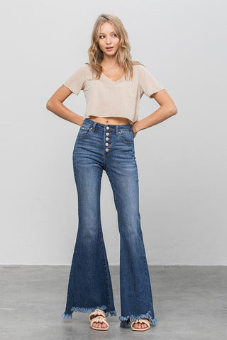 BUTTON DOWN WIDE FLARE JEANS - ONLINE ONLY - SHIPS IN 1-4 DAYS
