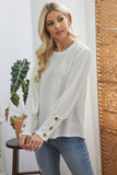 IVORY TEXTURED LONG SLEEVE BUTTON TOP