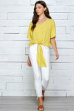 Yellow Woven Short Sleeve Top with Self -Tie Front - IN-STORE