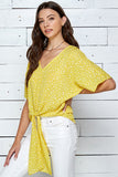 Yellow Woven Short Sleeve Top with Self -Tie Front - IN-STORE