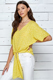 Yellow Woven short sleeve top with self tie front