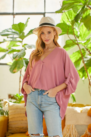 Mauve Oversized 3/4 sleeve woven Top