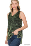 Mineral Wash Sleeveless V-Neck Top With Side Slit - ONLINE ONLY 1-4 DAYS SHIPPING