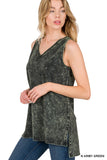 Mineral Wash Sleeveless V-Neck Top With Side Slit - ONLINE ONLY 1-4 DAYS SHIPPING