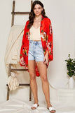CORAL FLORAL PRINT OVER-SIZED CHIFFON CARDIGAN