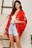 CORAL FLORAL PRINT OVER-SIZED CHIFFON CARDIGAN