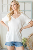 RUFFLED V NECK SHORTSLEEVE TOP- In- Store Only
