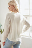 IVORY TEXTURED LONG SLEEVE BUTTON TOP