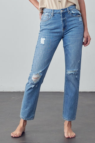 High Rise Distressed Straight Jeans - ONLINE ONLY 1-4 DAYS SHIPPING