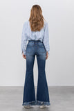 Elastic Banded Long Frayed Flare Jeans - ONLINE ONLY - SHIPS IN 1-4 DAYS