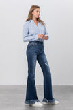 Elastic Banded Long Frayed Flare Jeans - ONLINE ONLY - SHIPS IN 1-4 DAYS
