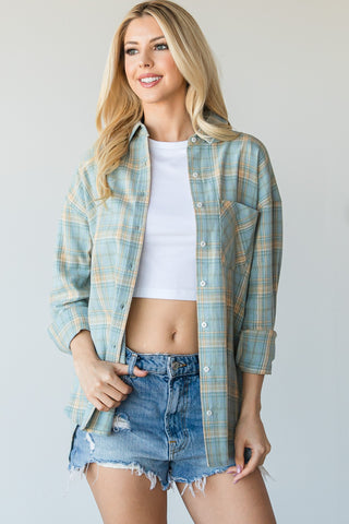 STEEL BLUE CASUAL PLAID FLANNEL