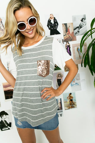 BIG STRIPE SEQUINS POCKET BOXY TOP - ONLINE ONLY - 1-4 DAY SHIPPING