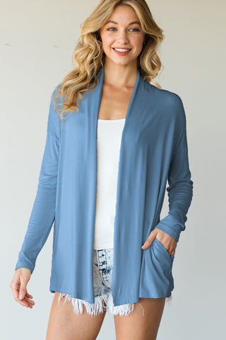 SLATE BLUE CASUAL CARDIGAN WITH POCKETS- IN-STORE