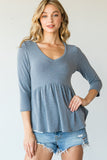 Blue 3/4 LONG SLEEVE TOP