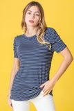 Plus Stripe Puff Ruched Sleeve Top - ONLINE ONLY - SHIPS 1-4 DAYS