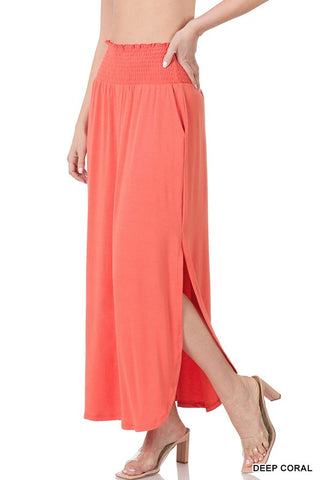 Smocked Waist Side Slit Maxi Skirt with Pockets - ONLINE ONLY - 1-4 DAYS SHIPPING