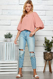 SALMON BALLOON SLEEVE WOVEN BLOUS