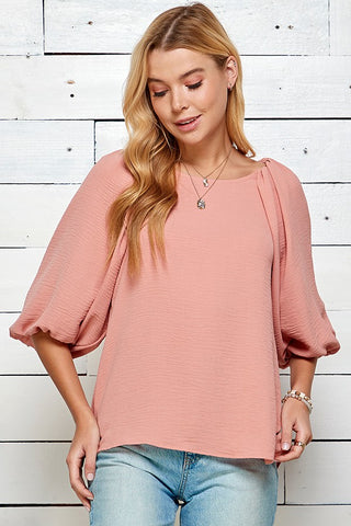 MAUVE BALLOON SLEEVE WOVEN BLOUSE - IN-STORE