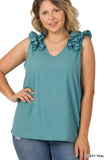 Plus Woven Wool Dobby Ruffle Trim Sleeveless Top - ONLINE ONLY 1-4 DAYS SHIPPING
