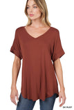 Luxe Rayon Short Cuff Sleeve V-Neck Round Hem Top - ONLINE ONLY 1-4 DAYS SHIPPING