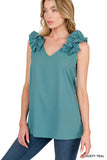 Woven Wool Dobby Ruffle Trim Sleeveless Top - ONLINE ONLY 1-4 DAYS SHIPPING