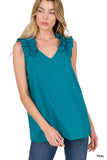 Woven Wool Dobby Ruffle Trim Sleeveless Top - ONLINE ONLY 1-4 DAYS SHIPPING
