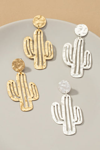 Hammered thin metal openwork cactus drop earrings - ONLINE ONLY - 1-4 DAYS SHIPPING