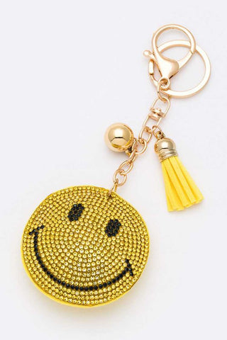Rhinestone Smiley Face Pillow Key Chain - ONLINE ONLY SHIPS IN 1-4 DAYS