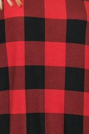 RED BUFFALO PLAID HOODIE WITH CONTRASTING DRAWSTRING AND ELBOW PATCH