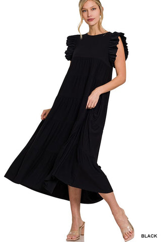 Ruffled Cap Sleeve Babydoll Tiered Maxi Dress - ONLINE ONLY - 1-4 DAYS SHIPPING