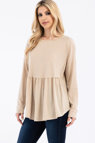 LONG SLEEVE PLEATED BABY DOLL TOPS
