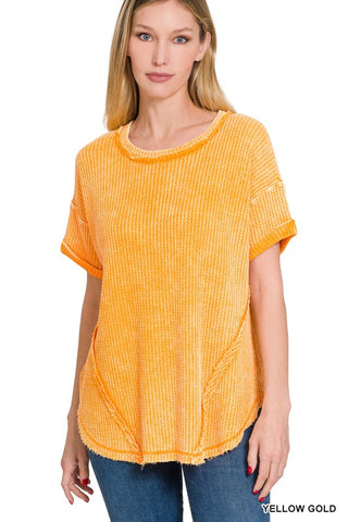 Washed Waffle Rolled Up Short Sleeve Top - ONLINE ONLY SHIPS IN 1-4 DAYS