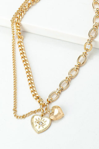 Asymmetric mix chain with heart pendant necklace - ONLINE ONLY SHIPS IN 1-4 DAYS